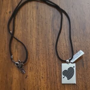 Zoppini Silver Acier Broken Heart Pendant Necklace Carbon Double Sided